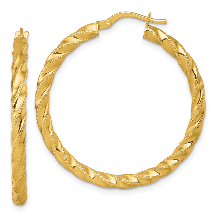 14K Yellow Gold Luxe Diamond-Cut 35mm Twisted Hoops