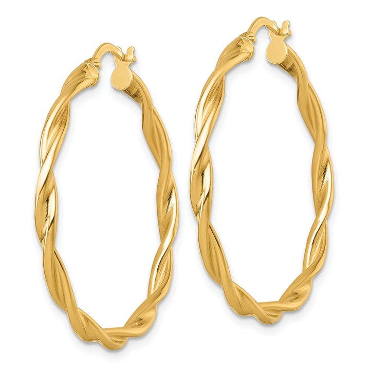 14K Yellow Gold Luxe Polished 35mm Twisted Hoops