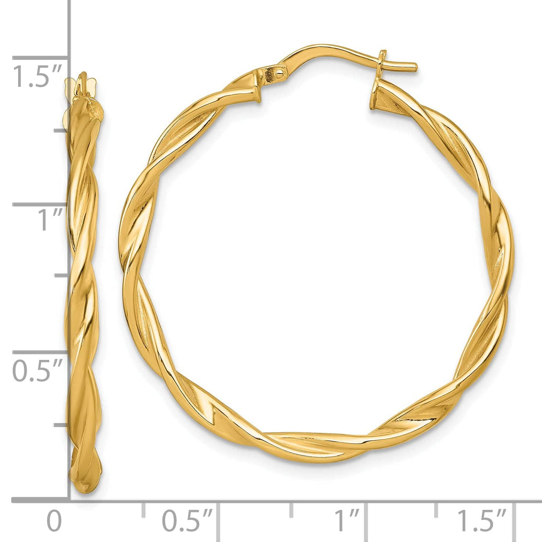 14K Yellow Gold Luxe Polished 35mm Twisted Hoops