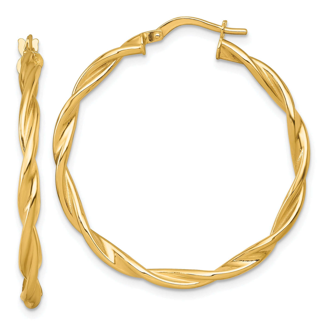 14K Yellow Gold Luxe Polished 35mm Twisted Hoops