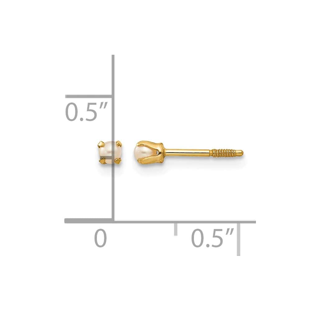 14K Yellow Gold Madi K 1-2mm White Round Pearl Screwback Post Earrings, view 4 of 5