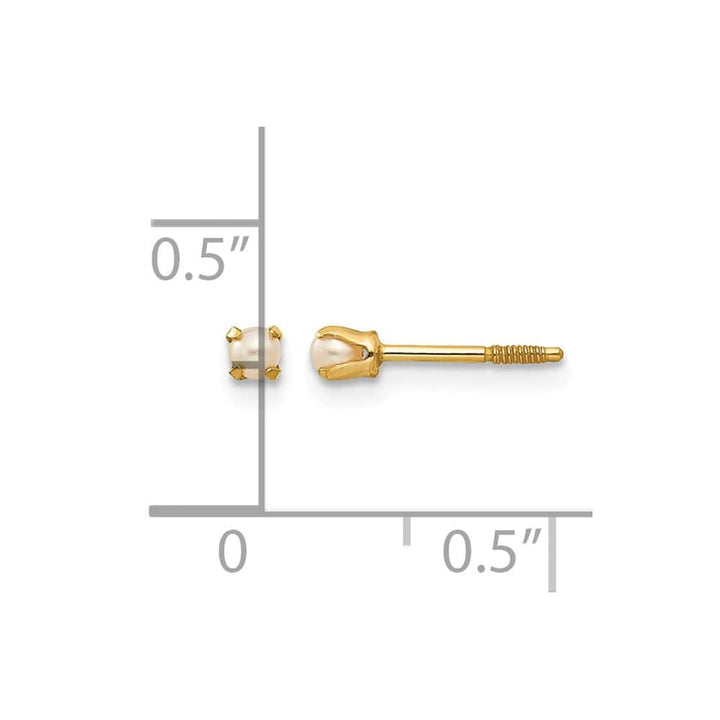 14K Yellow Gold Madi K 1-2mm White Round Pearl Screwback Post Earrings, view 4 of 5
