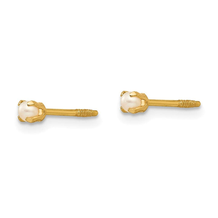 14K Yellow Gold Madi K 1-2mm White Round Pearl Screwback Post Earrings, view 2 of 5