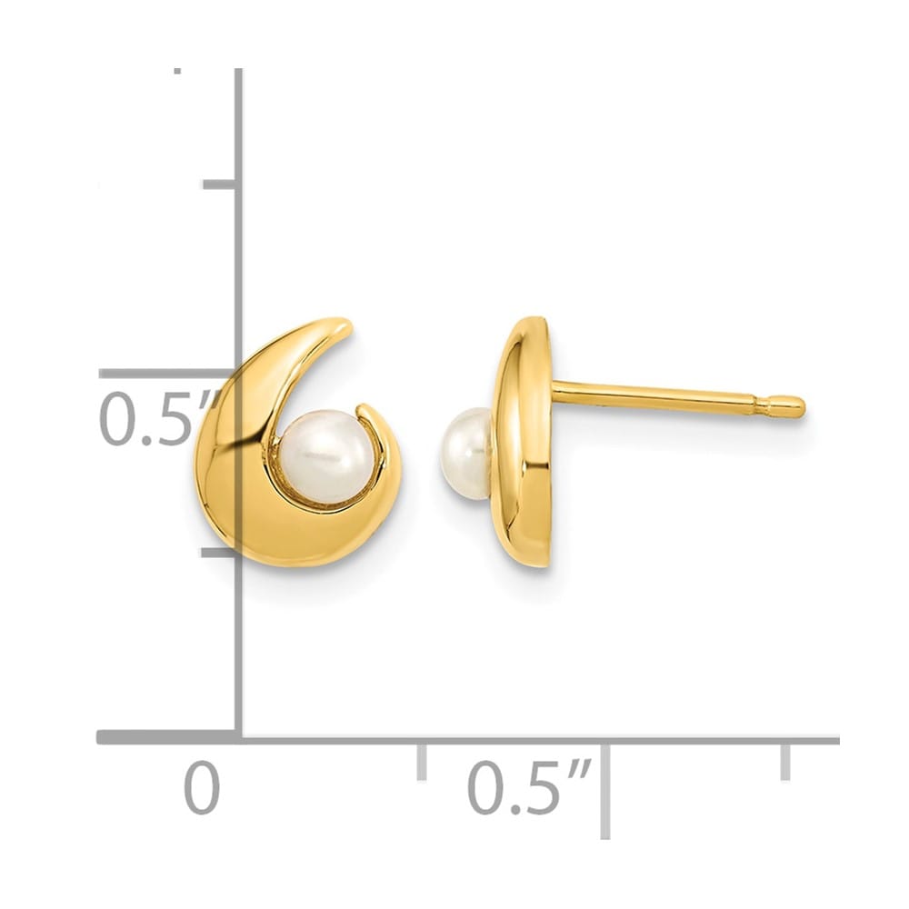 14K Yellow Gold Madi K 3-3.5mm Button Freshwater Pearl Post Earrings, view 4 of 4