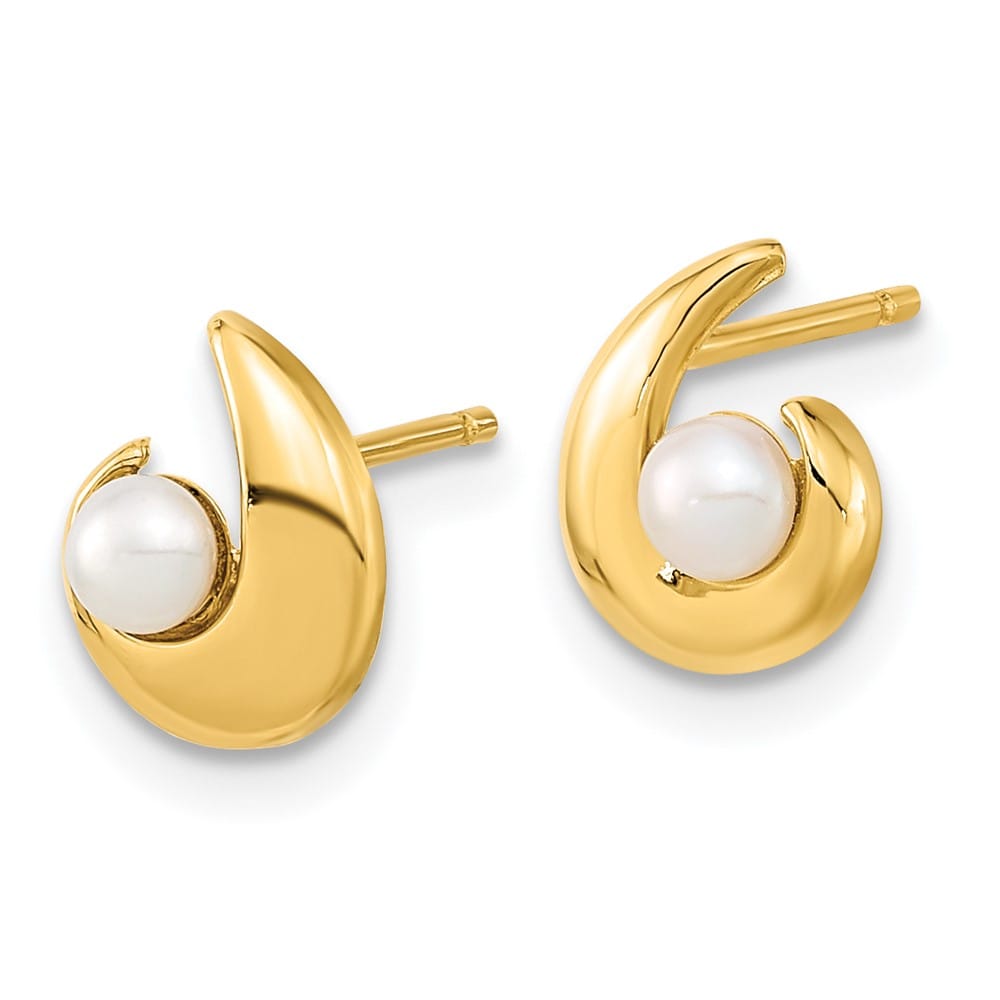14K Yellow Gold Madi K 3-3.5mm Button Freshwater Pearl Post Earrings, view 2 of 4