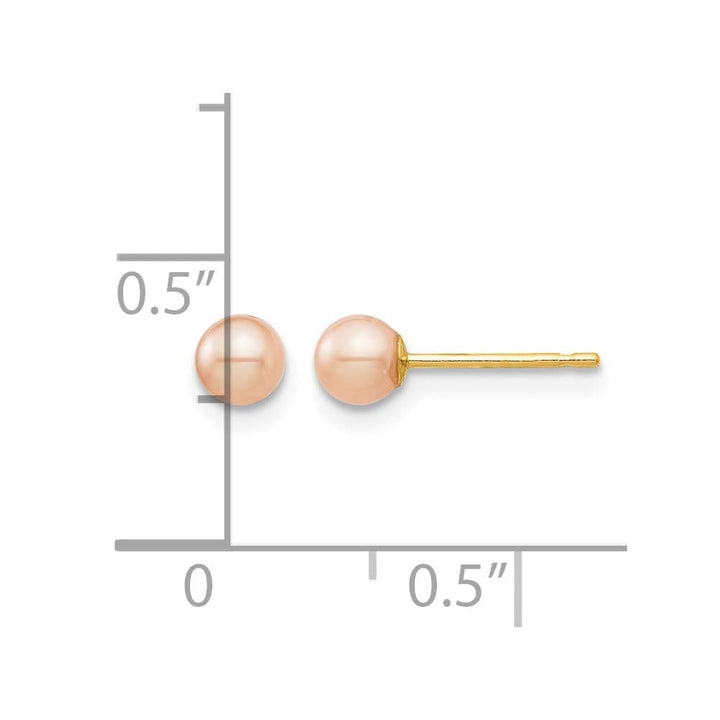 14K Yellow Gold Madi K 3-4mm Pink Round Pearl Stud Post Earrings, view 4 of 5