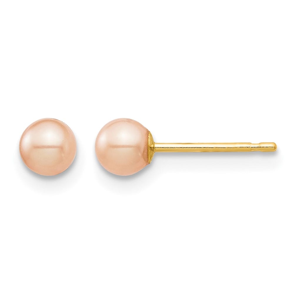 14K Yellow Gold Madi K 3-4mm Pink Round Pearl Stud Post Earrings, view 1 of 5
