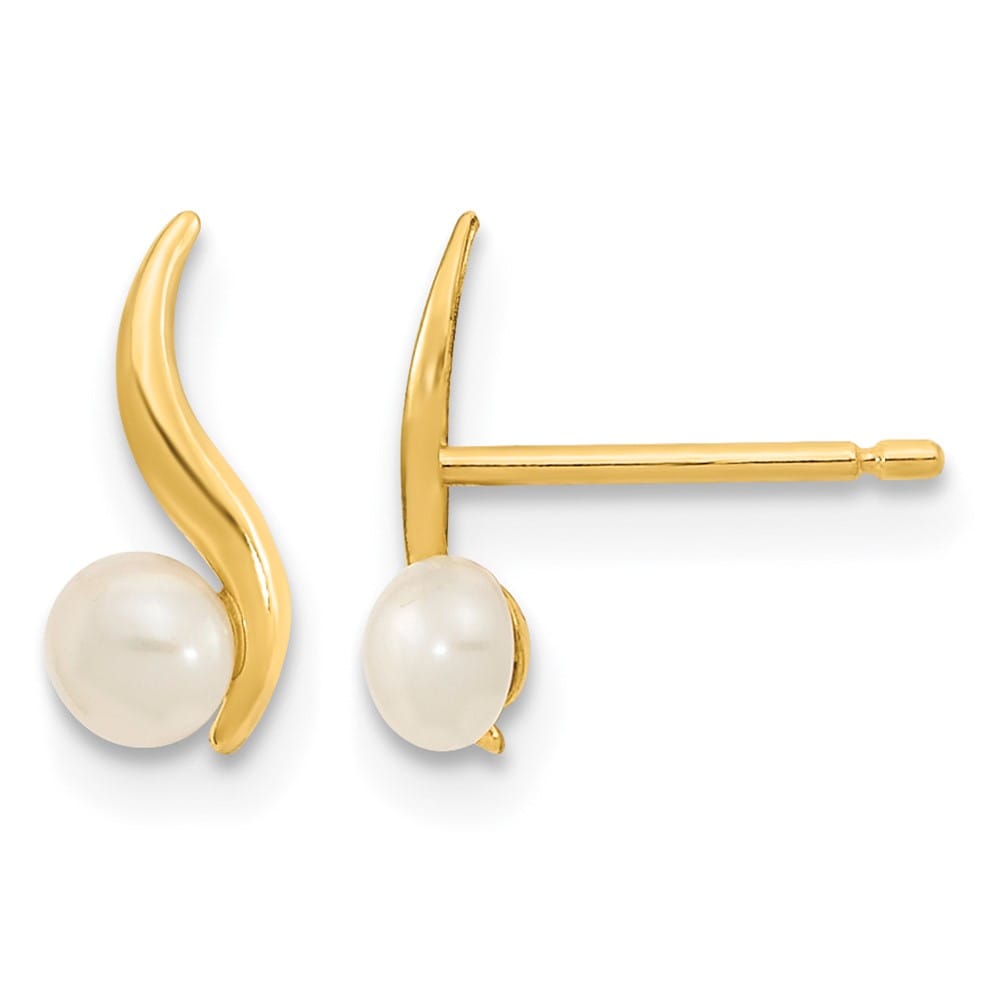 14K Yellow Gold Madi K 3-4mm White Button Pearl Post Earrings, view 1 of 4