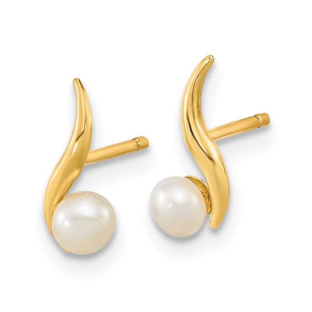 14K Yellow Gold Madi K 3-4mm White Button Pearl Post Earrings, view 2 of 4