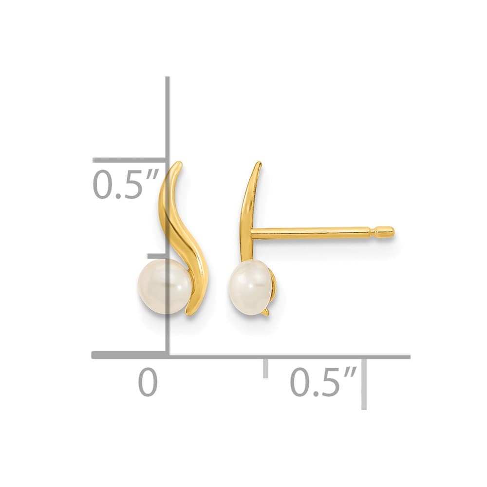 14K Yellow Gold Madi K 3-4mm White Button Pearl Post Earrings, view 4 of 4