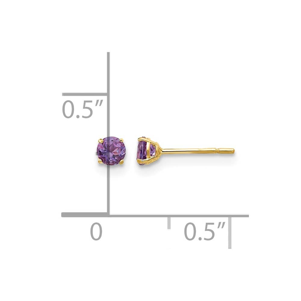 14K Yellow Gold Madi K 3mm Round Amethyst Post Earrings, view 4 of 5