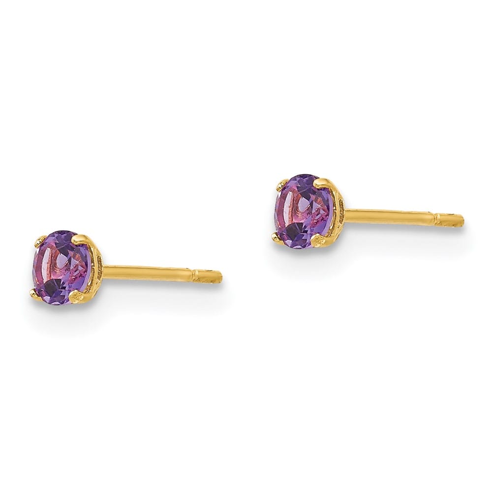 14K Yellow Gold Madi K 3mm Round Amethyst Post Earrings, view 2 of 5