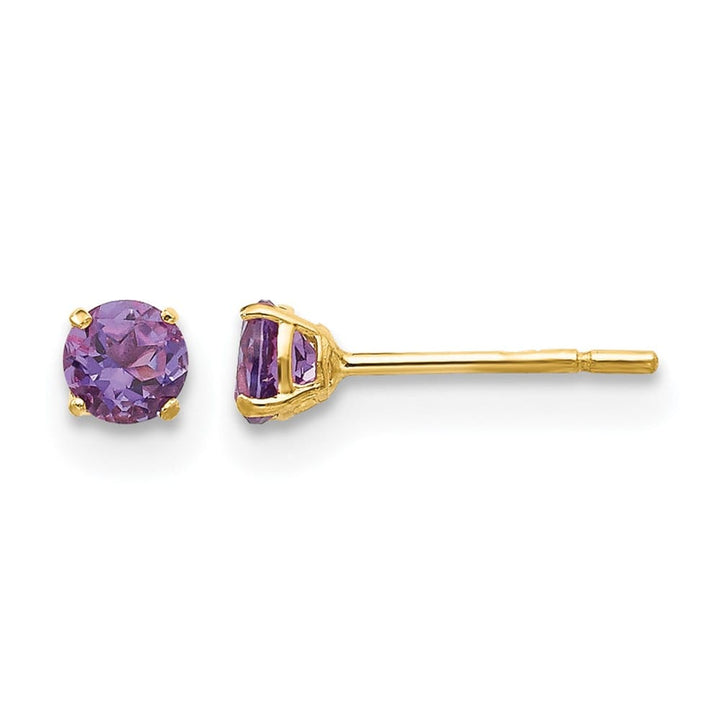 14K Yellow Gold Madi K 3mm Round Amethyst Post Earrings, view 1 of 5