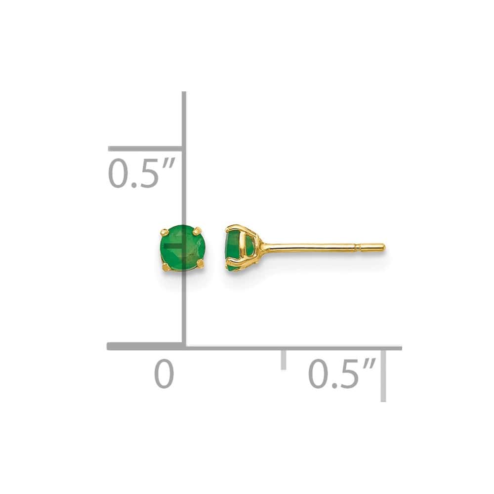 14K Yellow Gold Madi K 3mm Round Emerald Post Earrings, view 4 of 5
