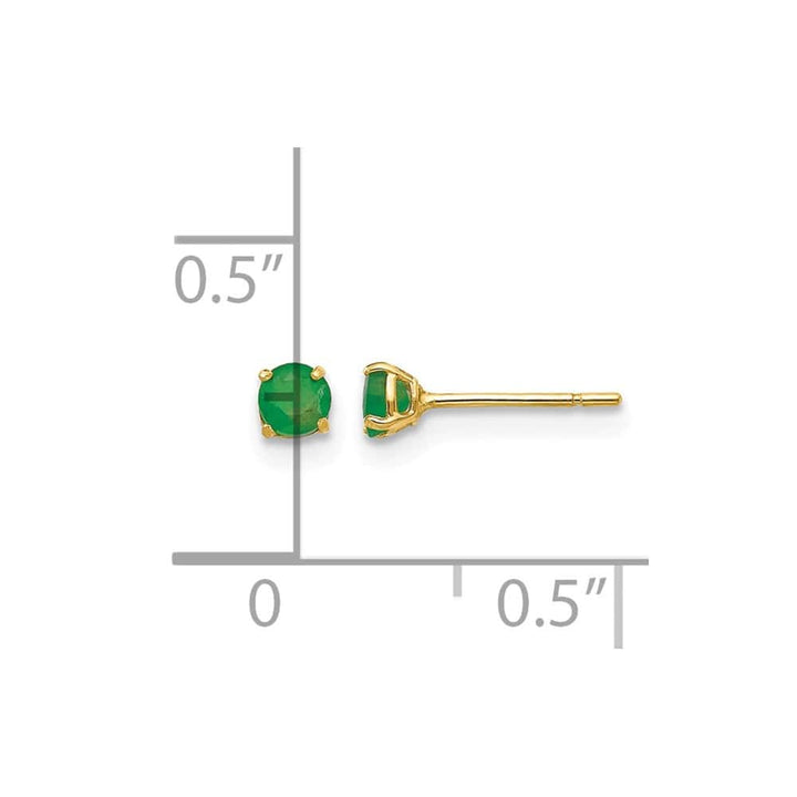 14K Yellow Gold Madi K 3mm Round Emerald Post Earrings, view 4 of 5