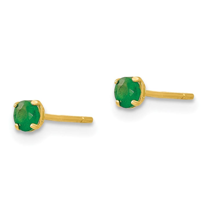 14K Yellow Gold Madi K 3mm Round Emerald Post Earrings, view 2 of 5