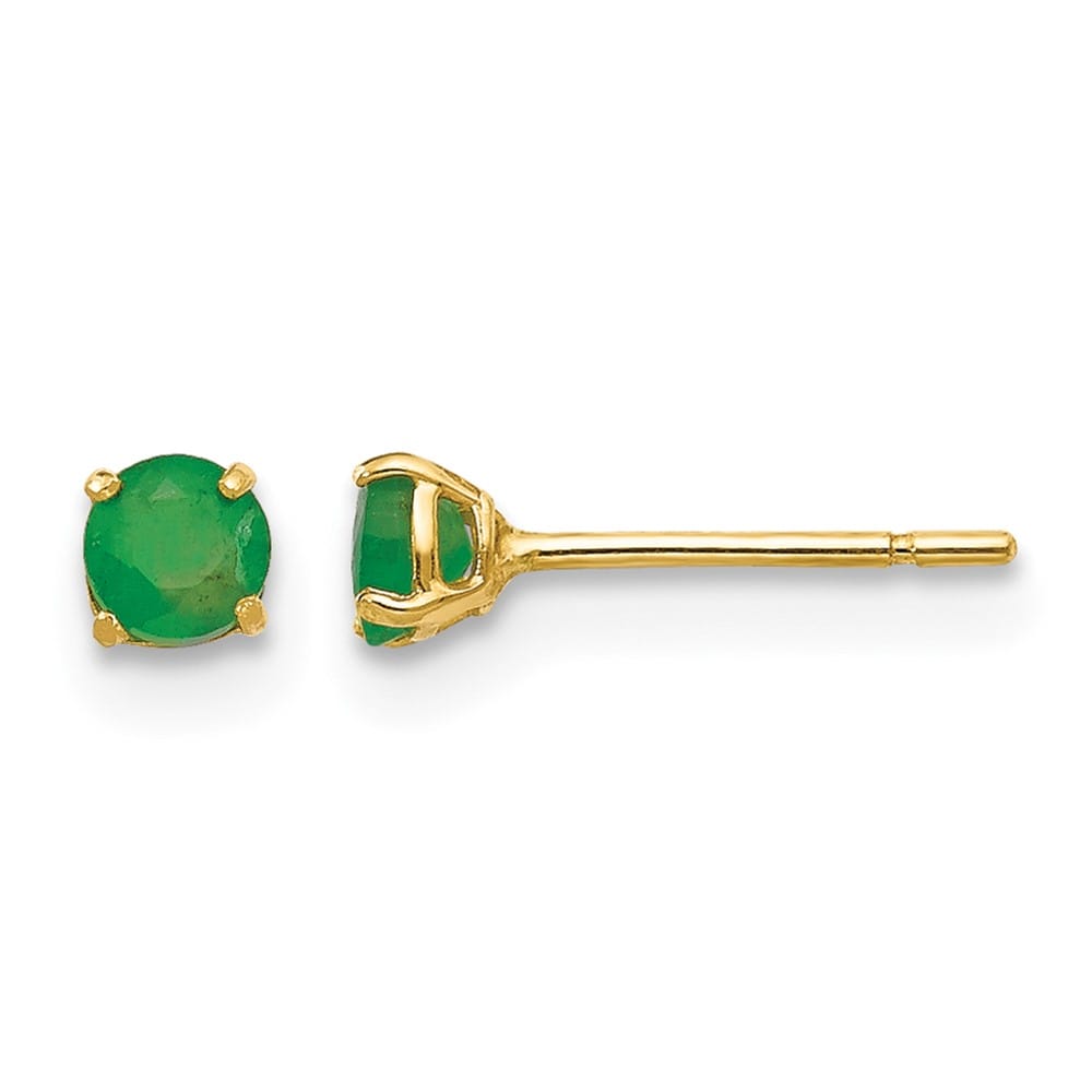 14K Yellow Gold Madi K 3mm Round Emerald Post Earrings, view 1 of 5