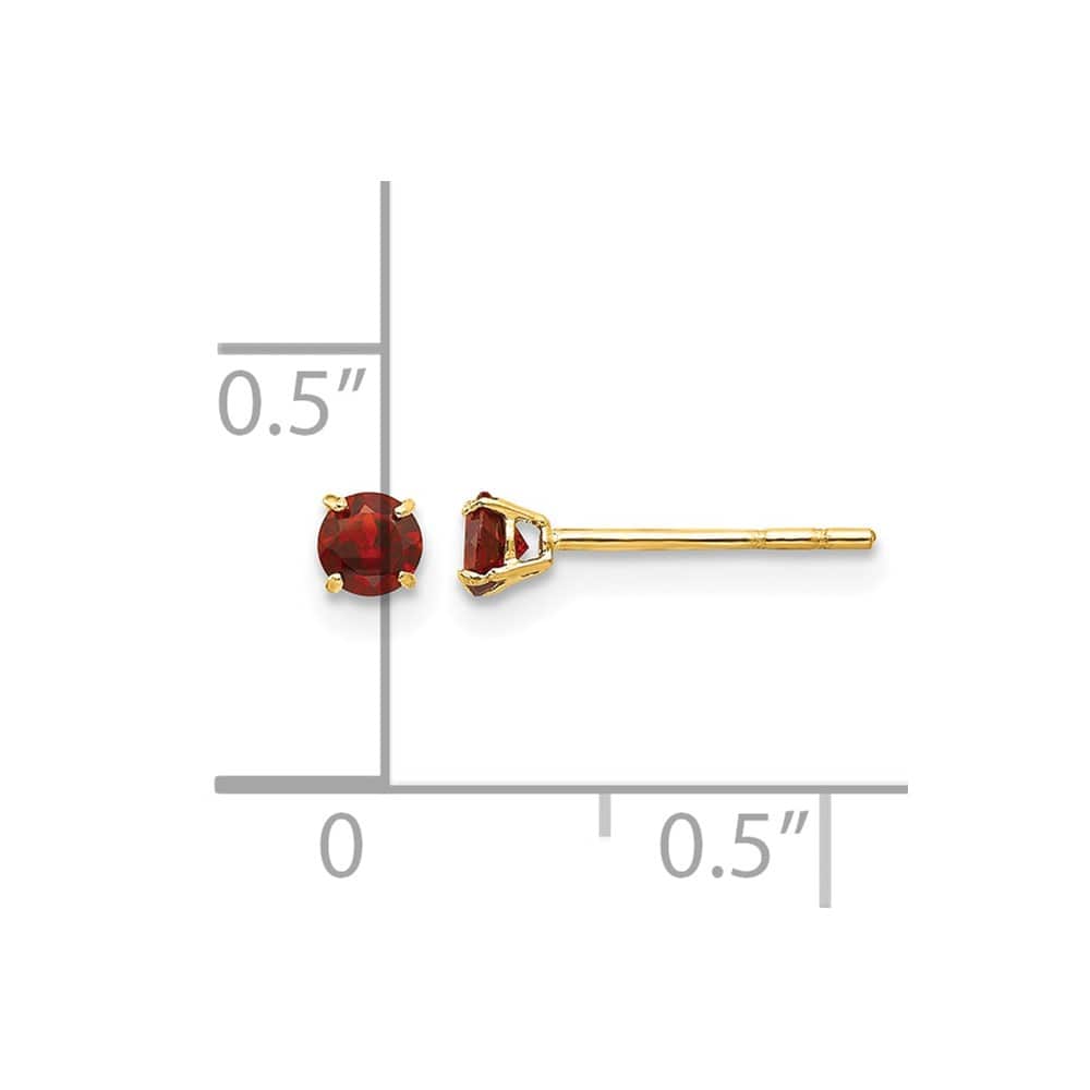 14K Yellow Gold Madi K 3mm Round Garnet Post Earrings, view 4 of 5