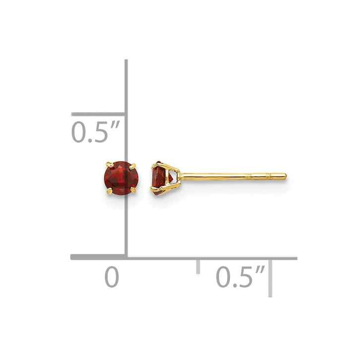 14K Yellow Gold Madi K 3mm Round Garnet Post Earrings, view 4 of 5