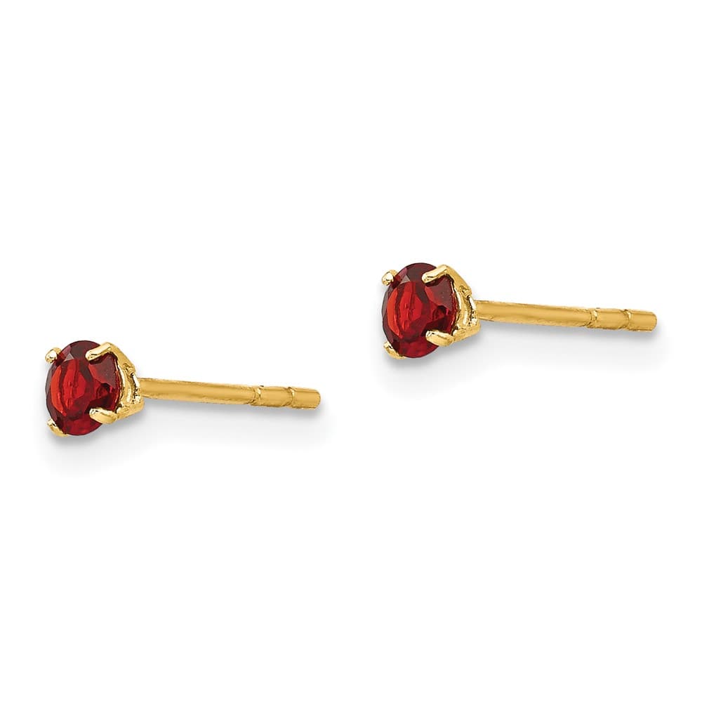 14K Yellow Gold Madi K 3mm Round Garnet Post Earrings, view 2 of 5