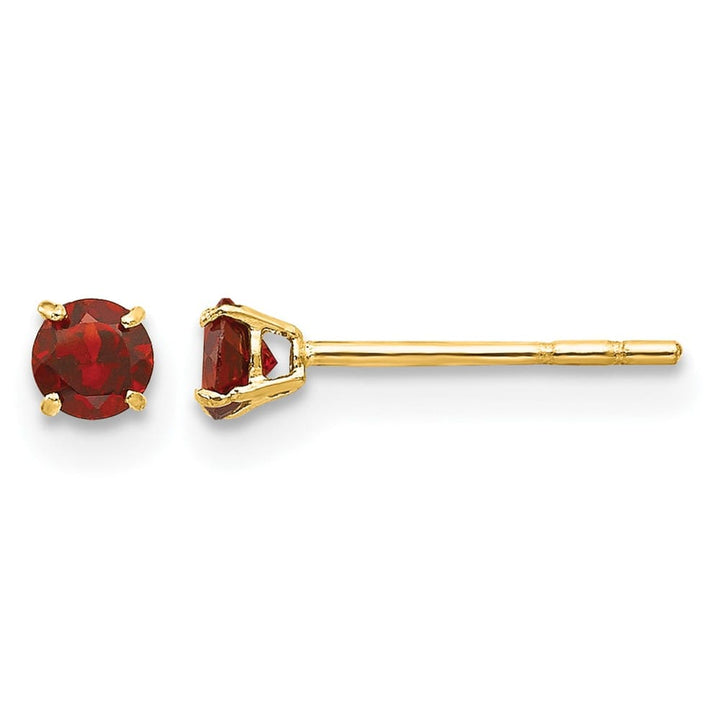 14K Yellow Gold Madi K 3mm Round Garnet Post Earrings, view 1 of 5