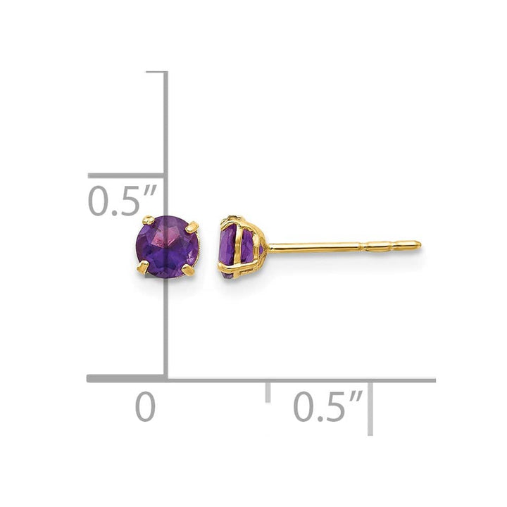 14K Yellow Gold Madi K 4mm Round Amethyst Post Earrings, view 4 of 5