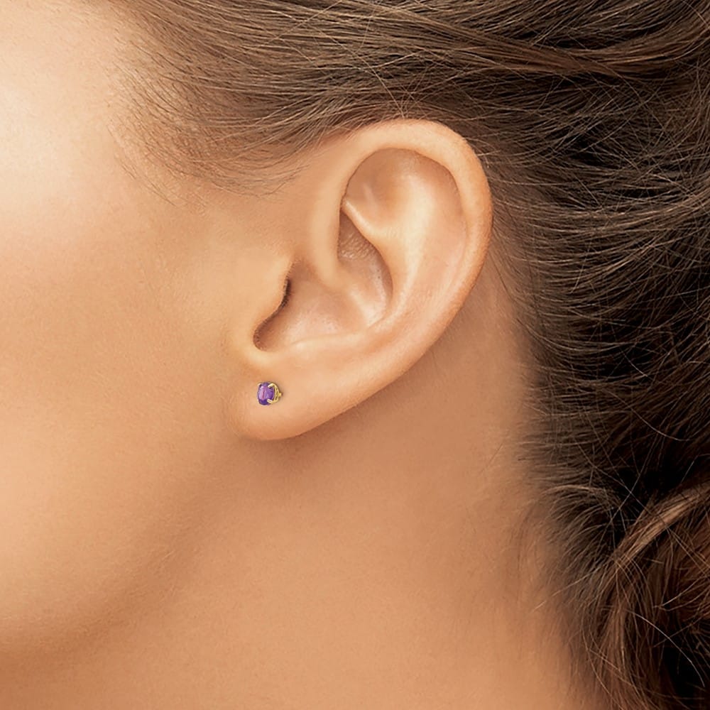 14K Yellow Gold Madi K 4mm Round Amethyst Post Earrings, view 3 of 5