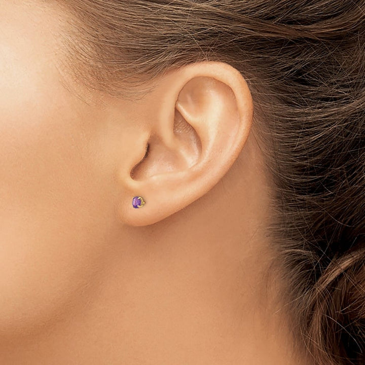14K Yellow Gold Madi K 4mm Round Amethyst Post Earrings, view 3 of 5