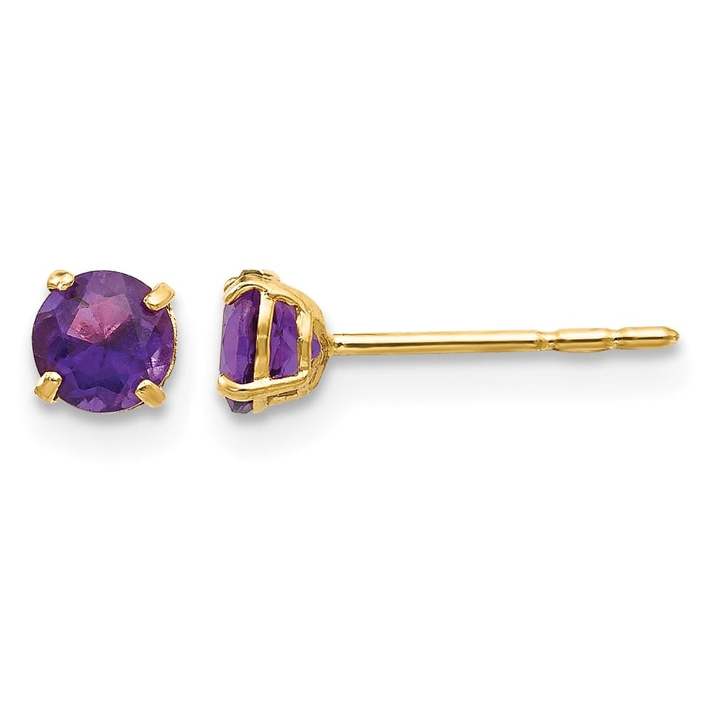 14K Yellow Gold Madi K 4mm Round Amethyst Post Earrings, view 1 of 5