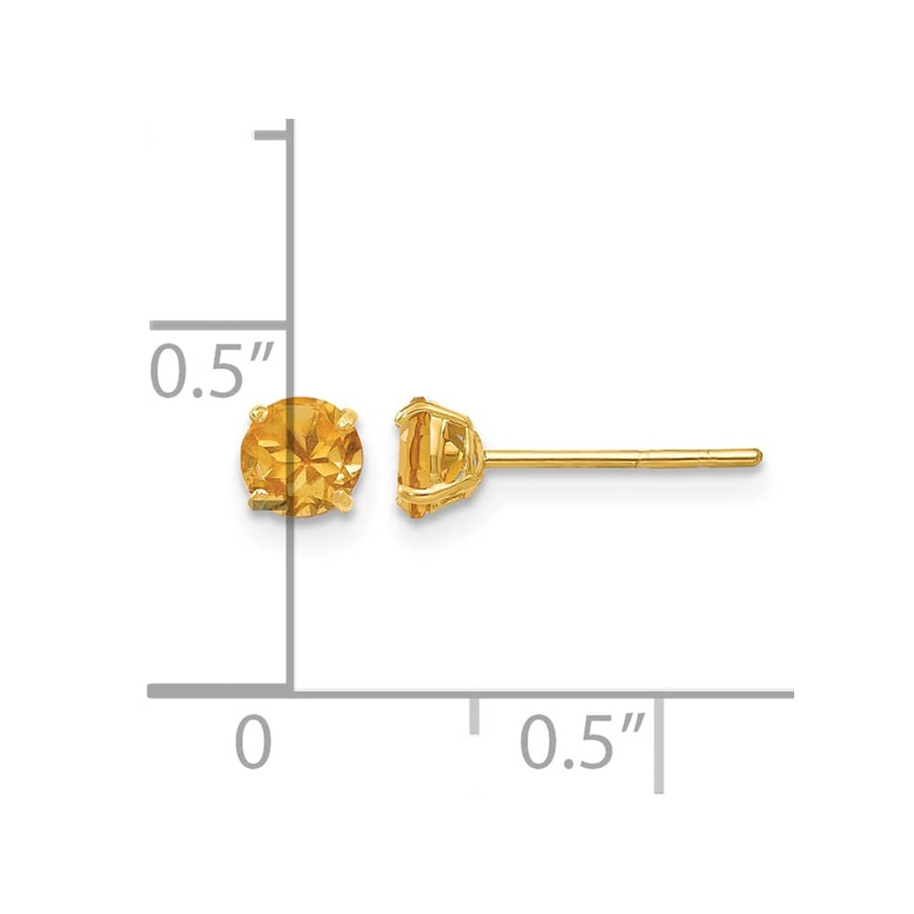 14K Yellow Gold Madi K 4mm Round Citrine Post Earrings, view 4 of 5