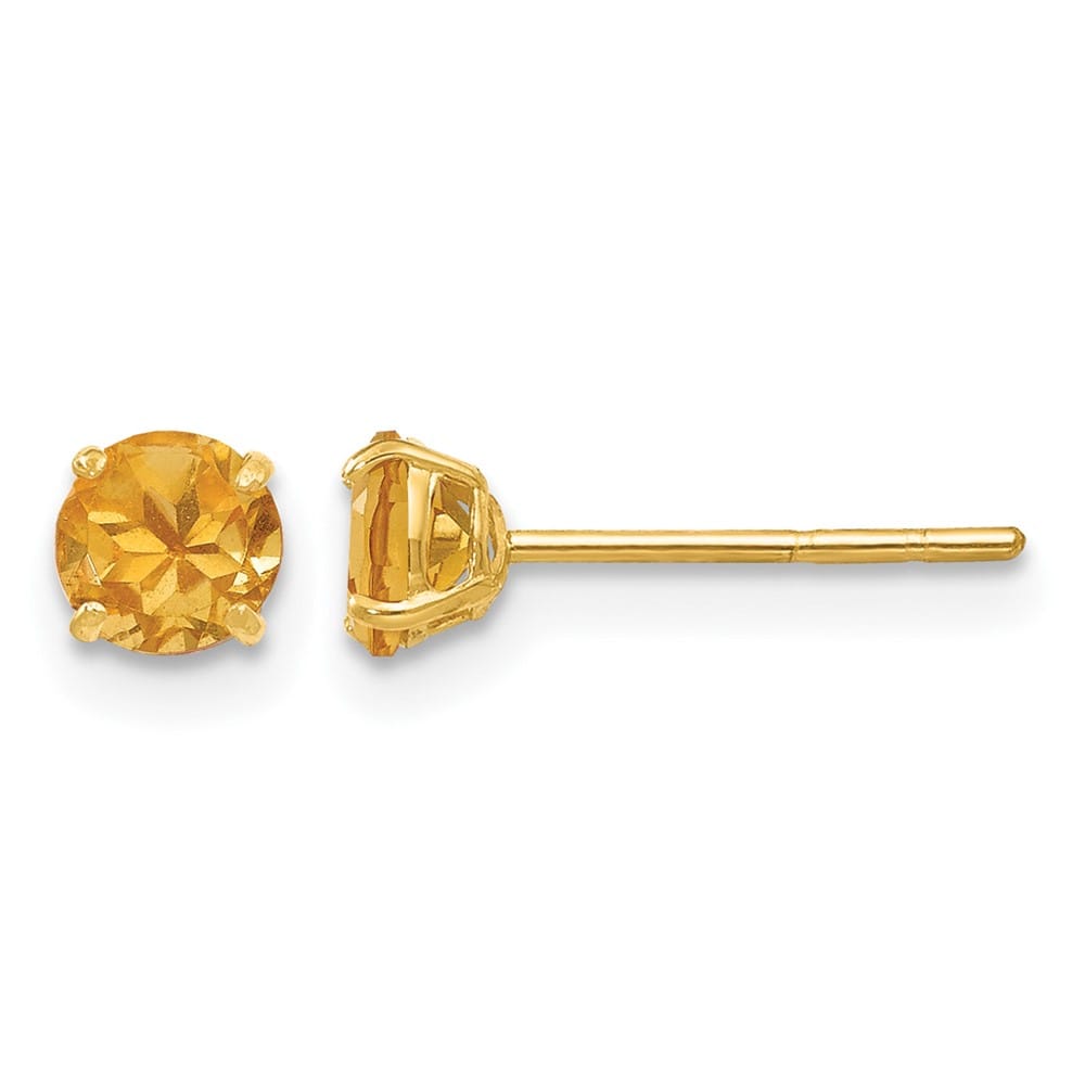 14K Yellow Gold Madi K 4mm Round Citrine Post Earrings, view 1 of 5