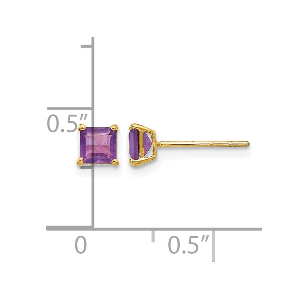 14K Yellow Gold Madi K 4mm Square Amethyst Post Earrings, view 4 of 5
