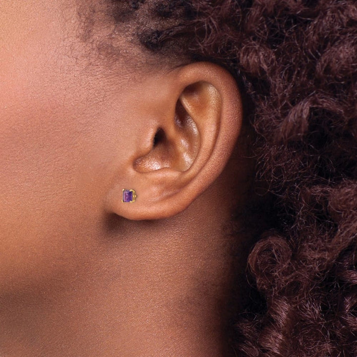 14K Yellow Gold Madi K 4mm Square Amethyst Post Earrings, view 3 of 5