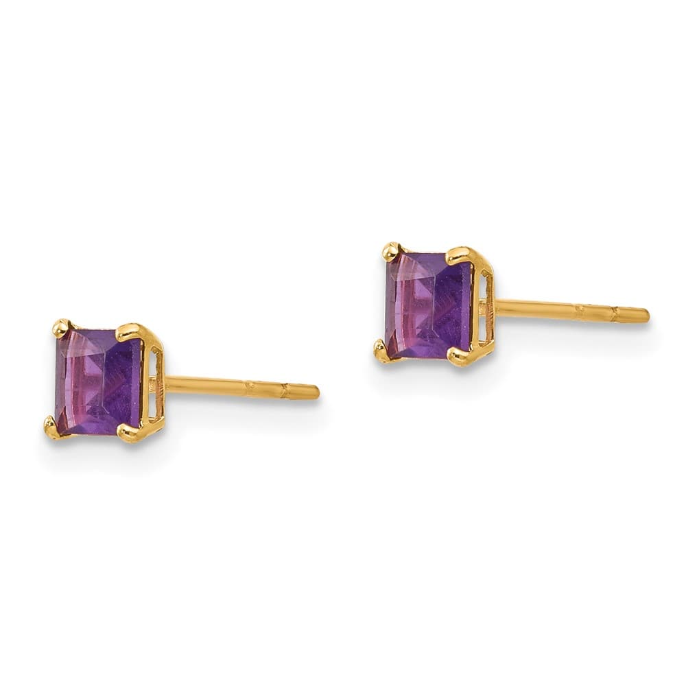 14K Yellow Gold Madi K 4mm Square Amethyst Post Earrings, view 2 of 5