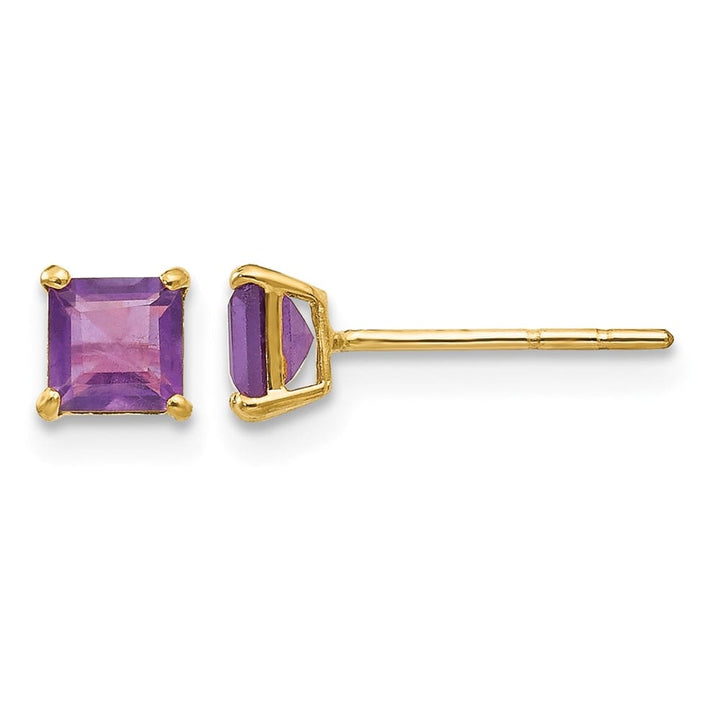 14K Yellow Gold Madi K 4mm Square Amethyst Post Earrings, view 1 of 5