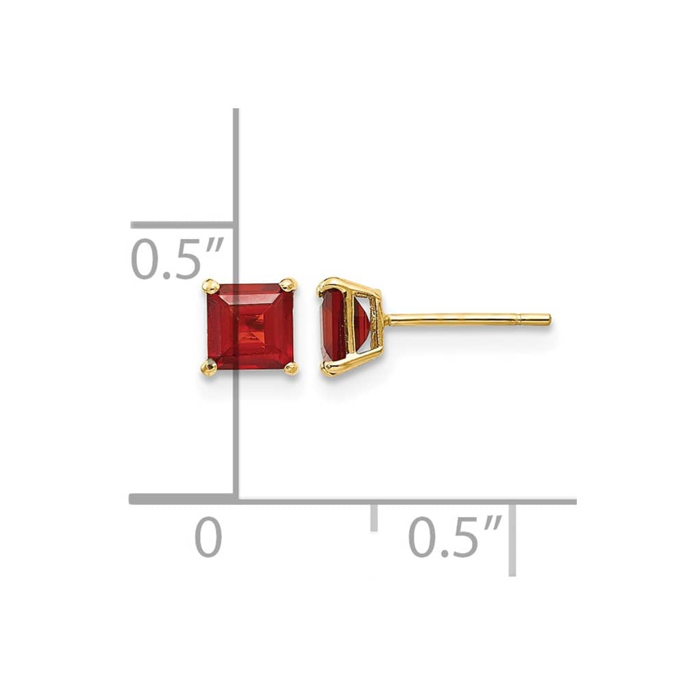 14K Yellow Gold Madi K 4mm Square Garnet Post Earrings, view 4 of 5