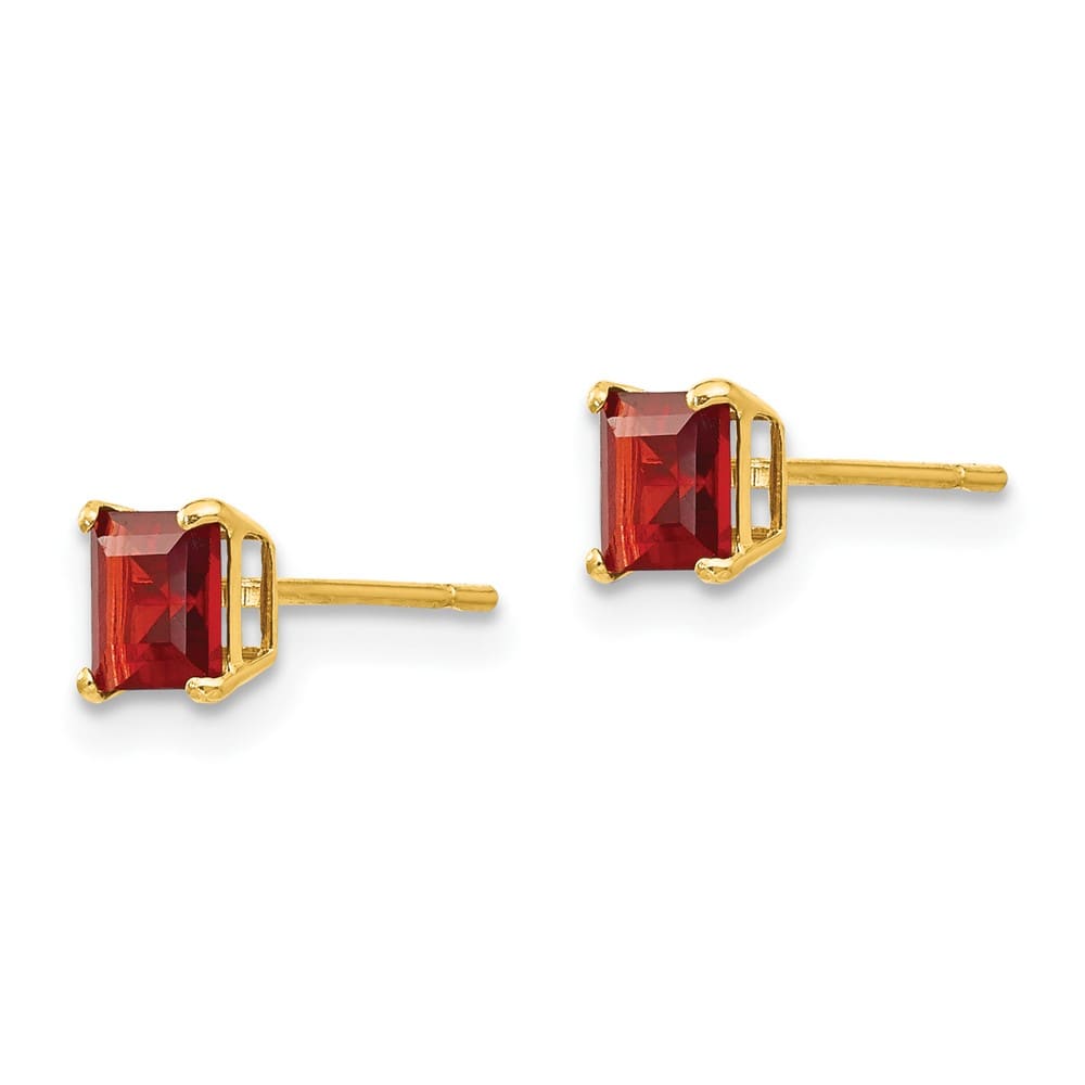 14K Yellow Gold Madi K 4mm Square Garnet Post Earrings, view 2 of 5