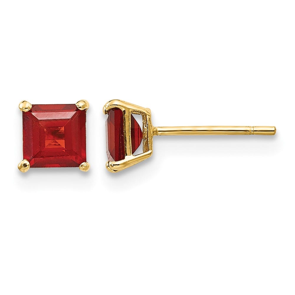14K Yellow Gold Madi K 4mm Square Garnet Post Earrings, view 1 of 5