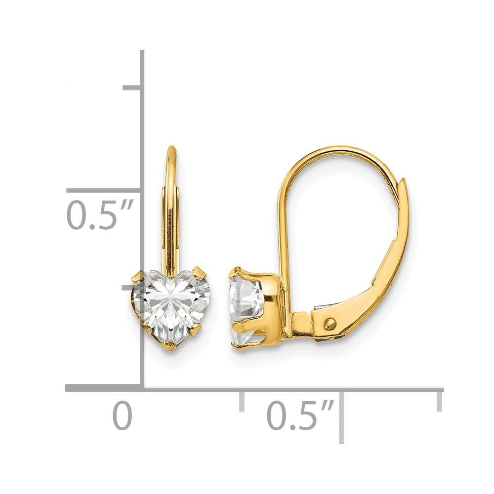 14K Yellow Gold Madi K 5.00mm CZ Heart Leverback Earrings, view 4 of 5