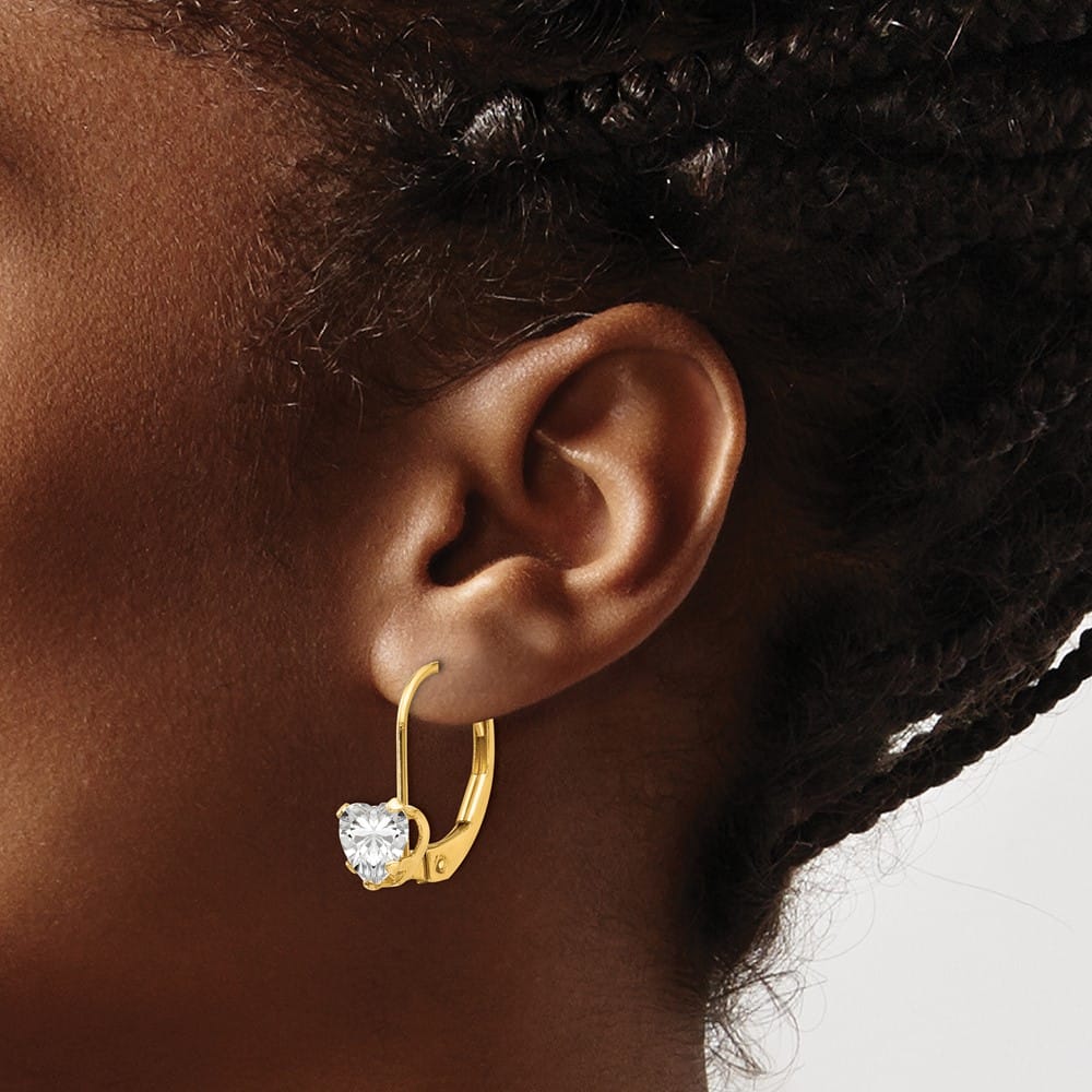 14K Yellow Gold Madi K 5.00mm CZ Heart Leverback Earrings, view 3 of 5