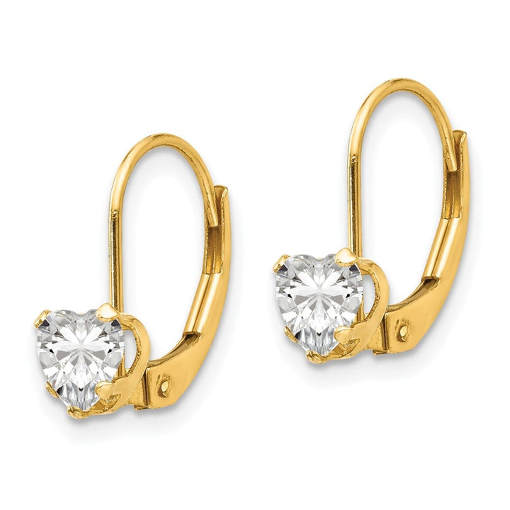 14K Yellow Gold Madi K 5.00mm CZ Heart Leverback Earrings, view 2 of 5