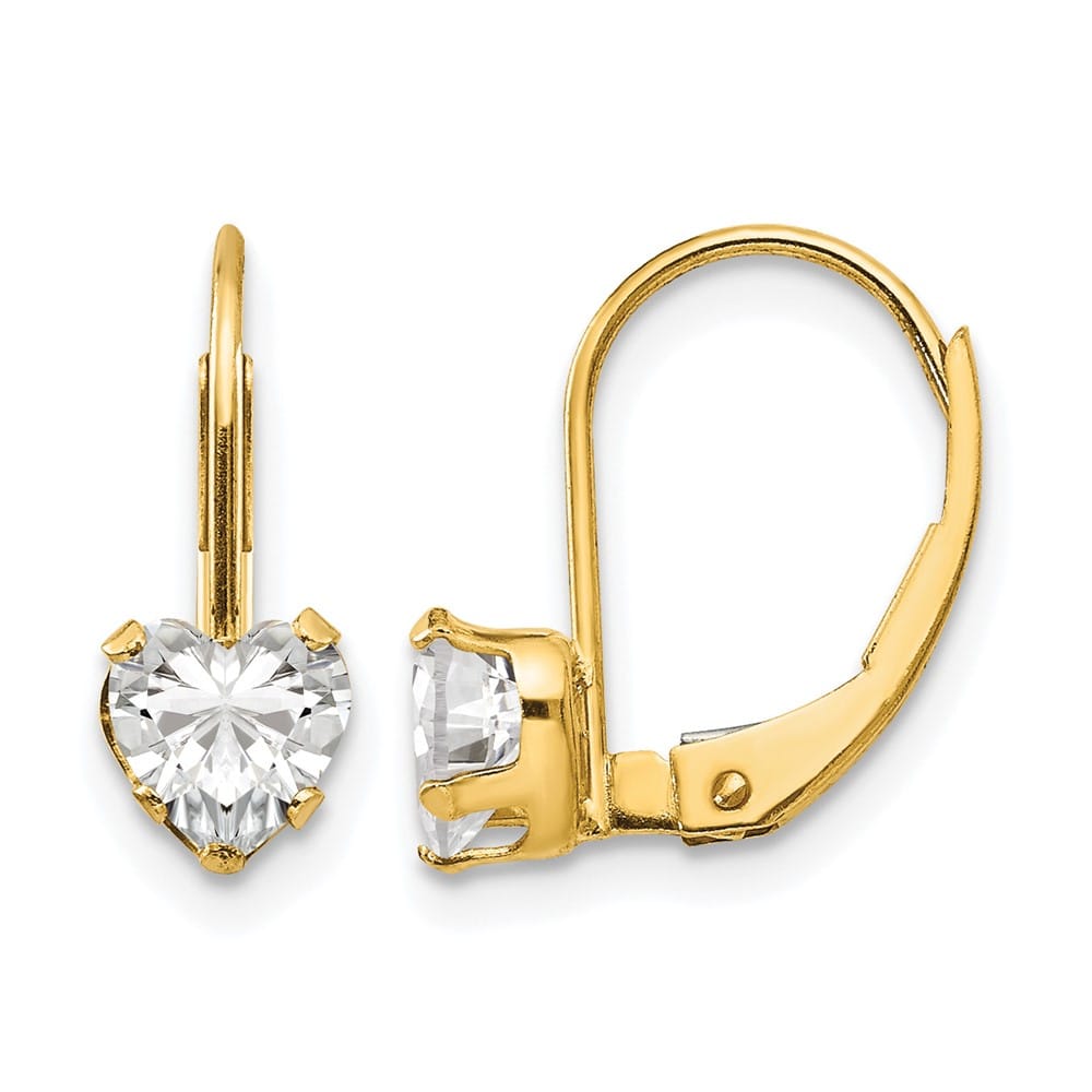 14K Yellow Gold Madi K 5.00mm CZ Heart Leverback Earrings, view 1 of 5