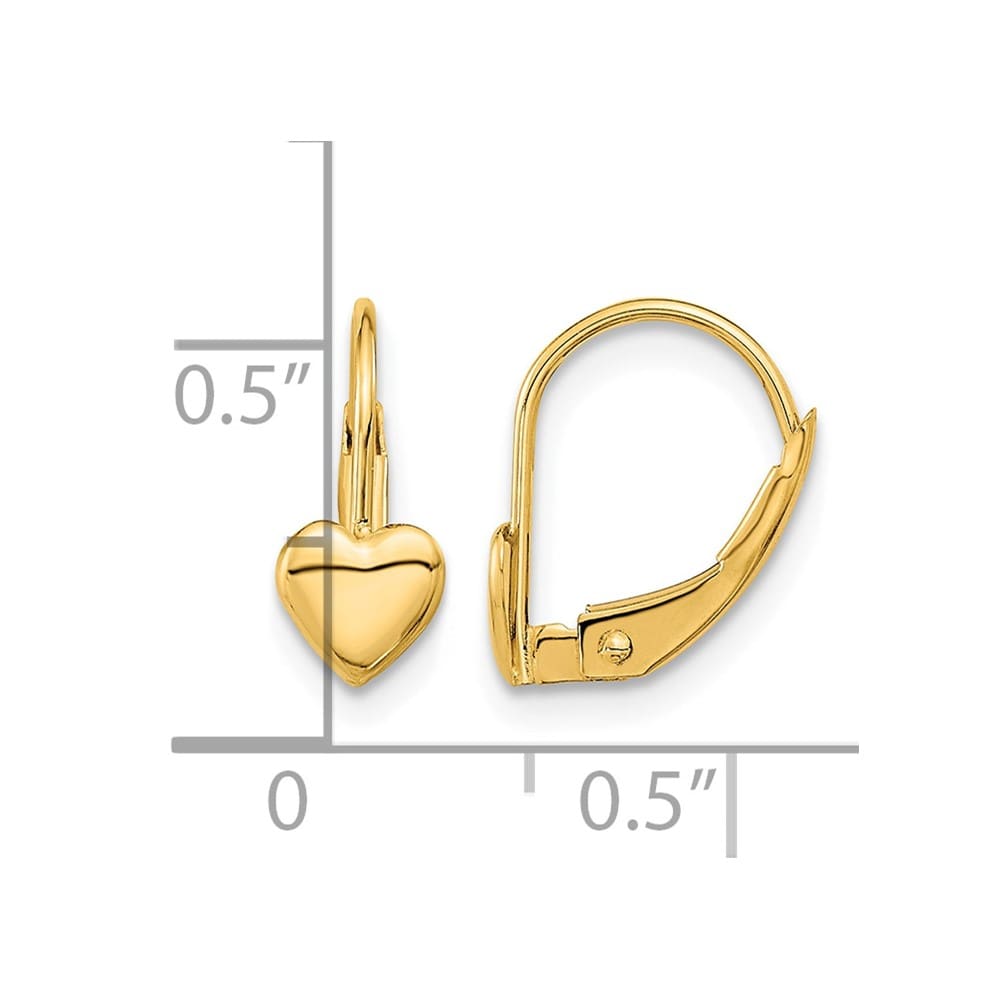 14K Yellow Gold Madi K 5.00mm Heart Leverback Earrings, view 3 of 5
