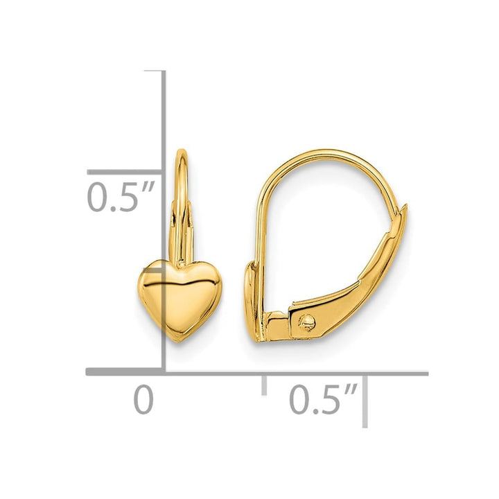14K Yellow Gold Madi K 5.00mm Heart Leverback Earrings, view 3 of 5