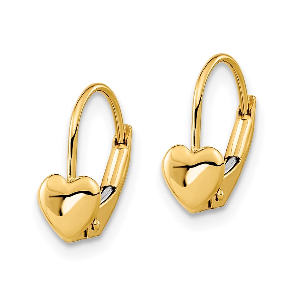 14K Yellow Gold Madi K 5.00mm Heart Leverback Earrings, view 2 of 5