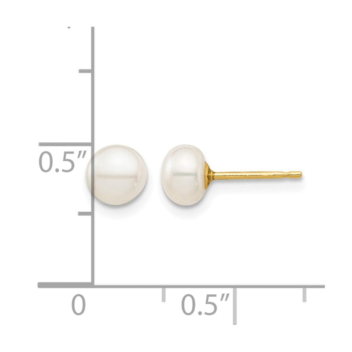 14K Yellow Gold Madi K 5-6mm White Button Pearl Stud Post Earrings, view 4 of 5