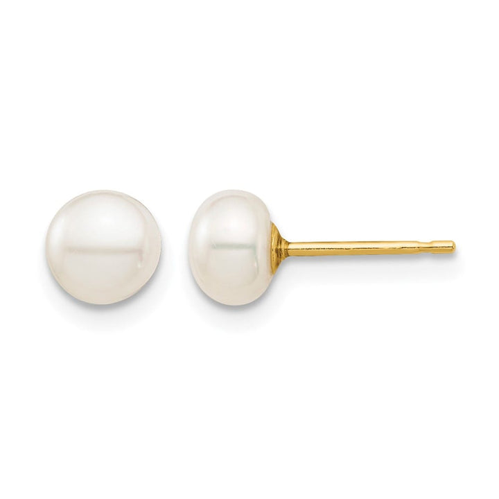 14K Yellow Gold Madi K 5-6mm White Button Pearl Stud Post Earrings, view 1 of 5