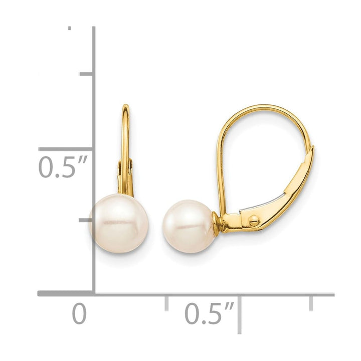 14K Yellow Gold Madi K 5-6mm White Round Pearl Leverback Earrings, view 4 of 5