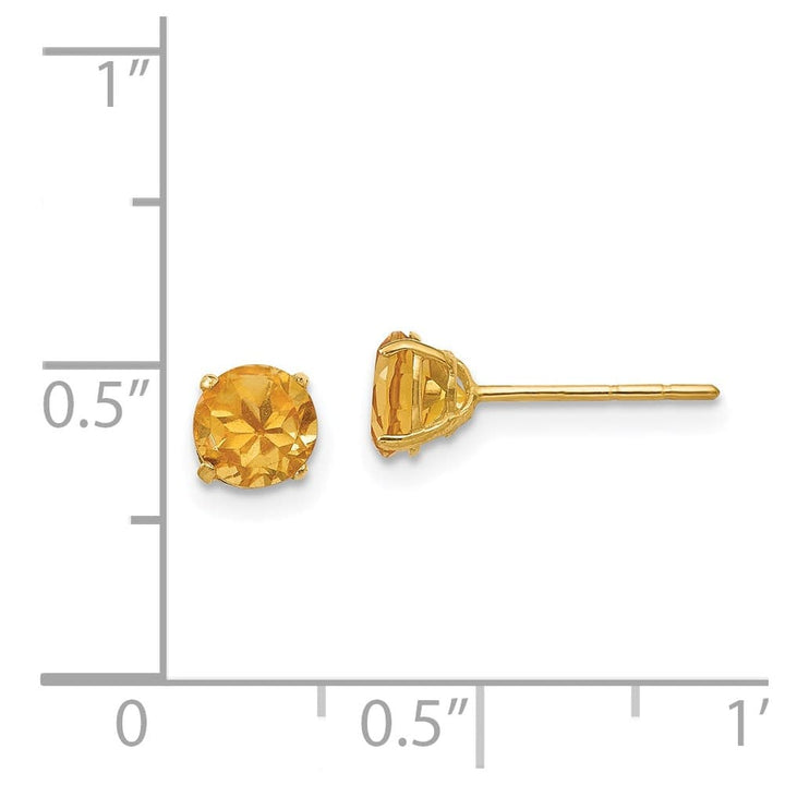 14K Yellow Gold Madi K 5mm Round Citrine Post Earrings, view 4 of 5