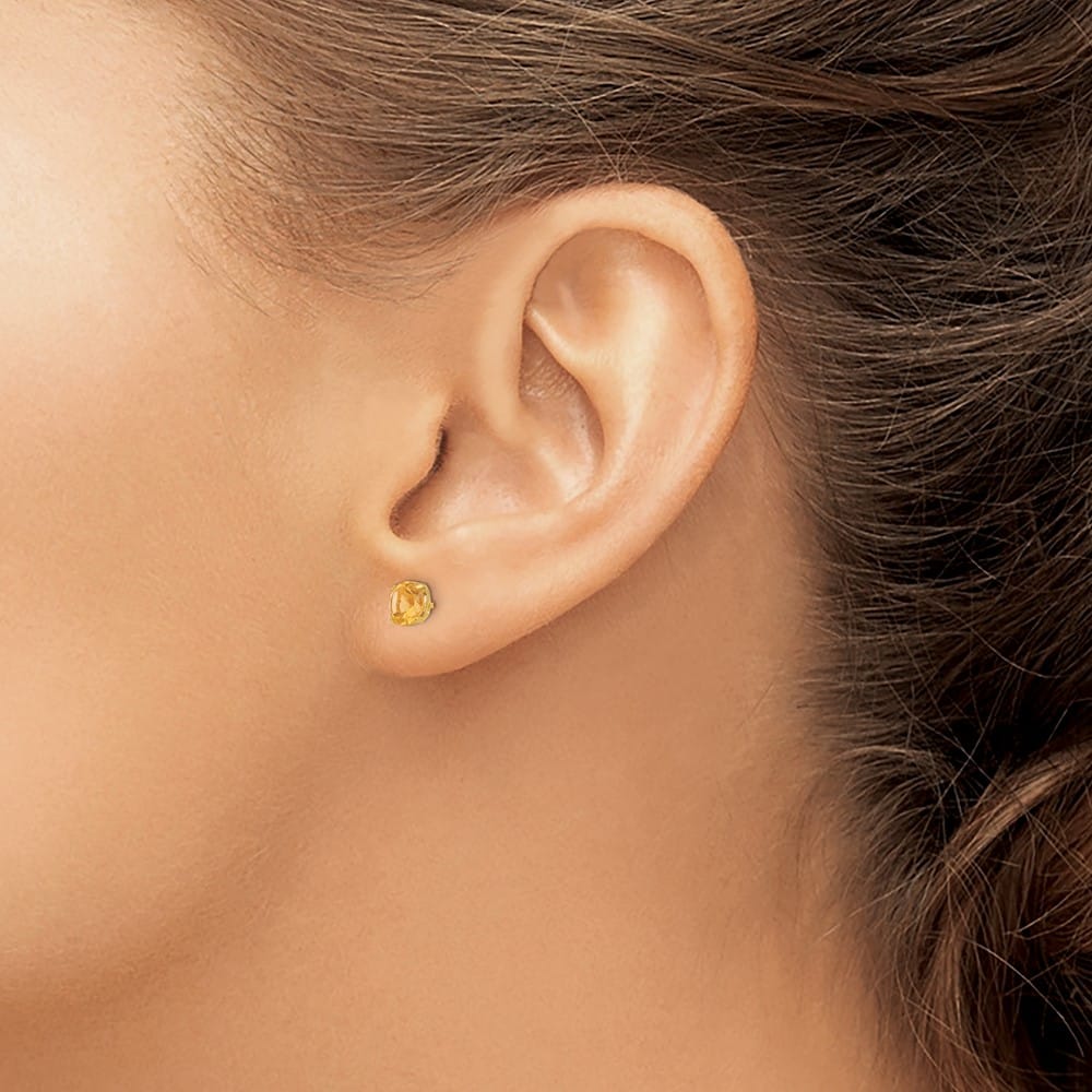 14K Yellow Gold Madi K 5mm Round Citrine Post Earrings, view 3 of 5